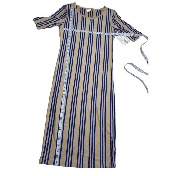 LuLaRoe Julia Beige Blue Stripe Bodycon Stretch Soft‎ Dress Small NEW - Picture 4 of 5